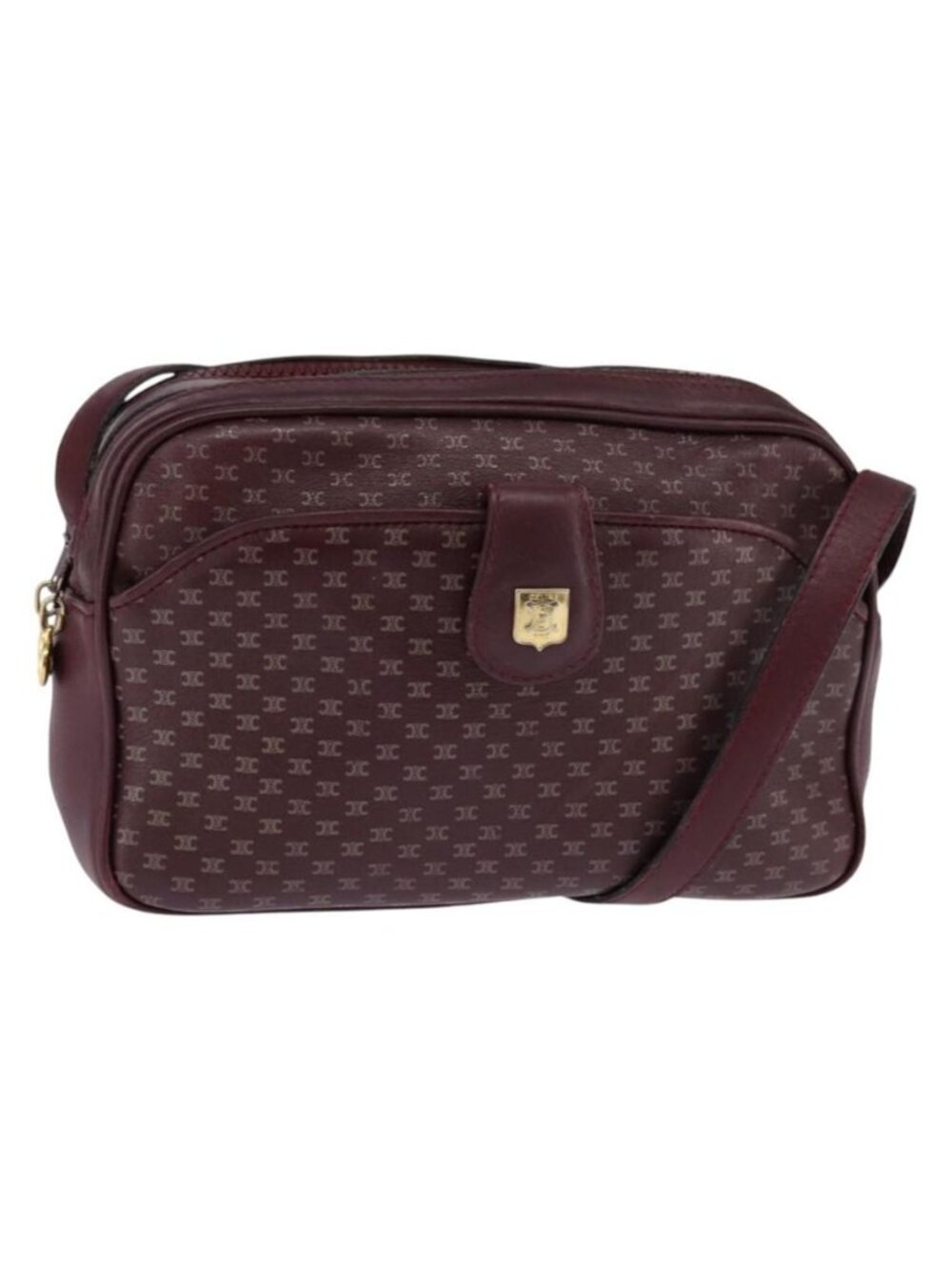 Authentic CELINE Macadam Canvas Shoulder Bag Bordeaux Gold